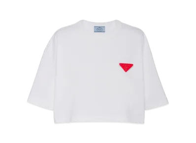 PRADA Women's Cropped Jersey T-Shirt "White"