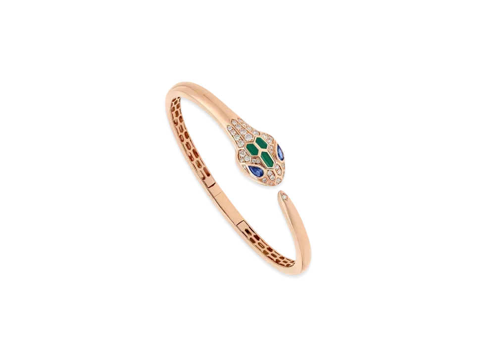 BVLGARI Serpenti Bracelet Sapphires Diamond Malachite "Pink Gold"