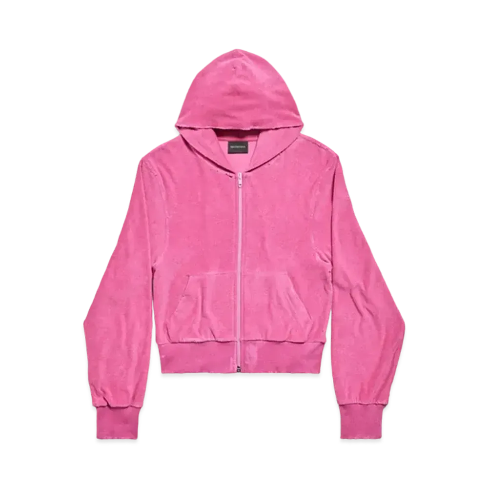 BALENCIAGA Women's BB Motel Zip-Up Hoodie Fitted in Velvet "Dark Pink"