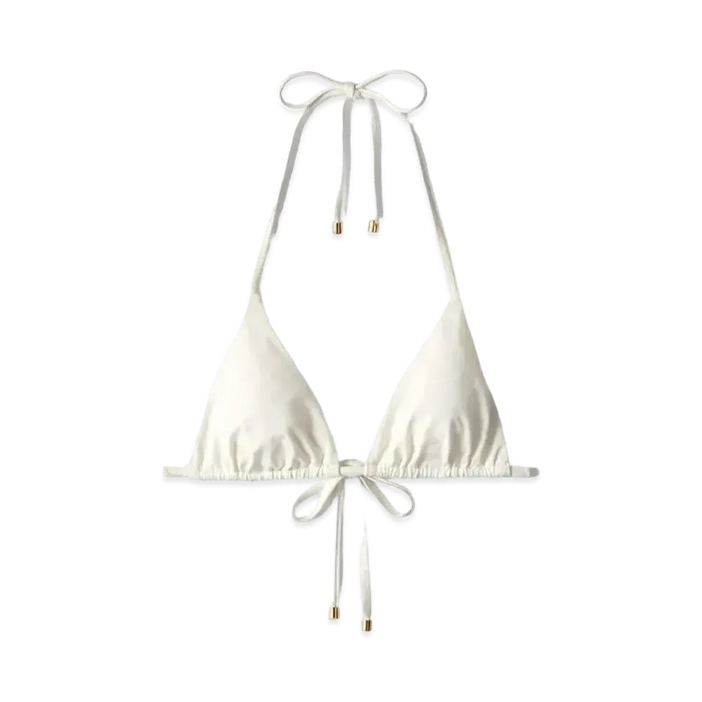 Jimmy Choo Ariah JC Monogram-Print Regenerated Nylon and Lycra Triangle Bikini Top "Latte"