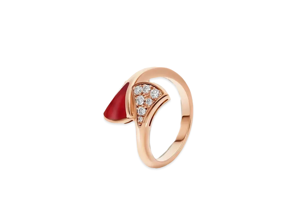 BVLGARI Divas Dream Ring Pave Diamond Carnelian "Pink Gold"