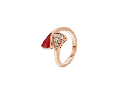 BVLGARI Divas Dream Ring Pave Diamond Carnelian "Pink Gold"