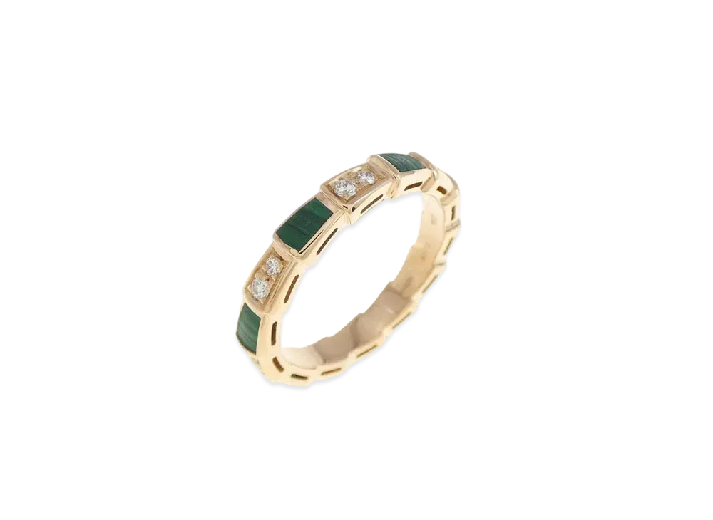 BVLGARI Serpenti Viper Ring Pave Diamond Malachite "Green"