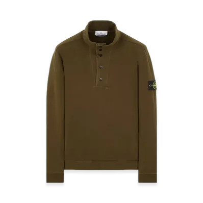 Stone Island 61152 Garment Dyed Stretch Cotton Fleece Valet-Stand Collar Sweatshirt - 23FW "Olive Green"