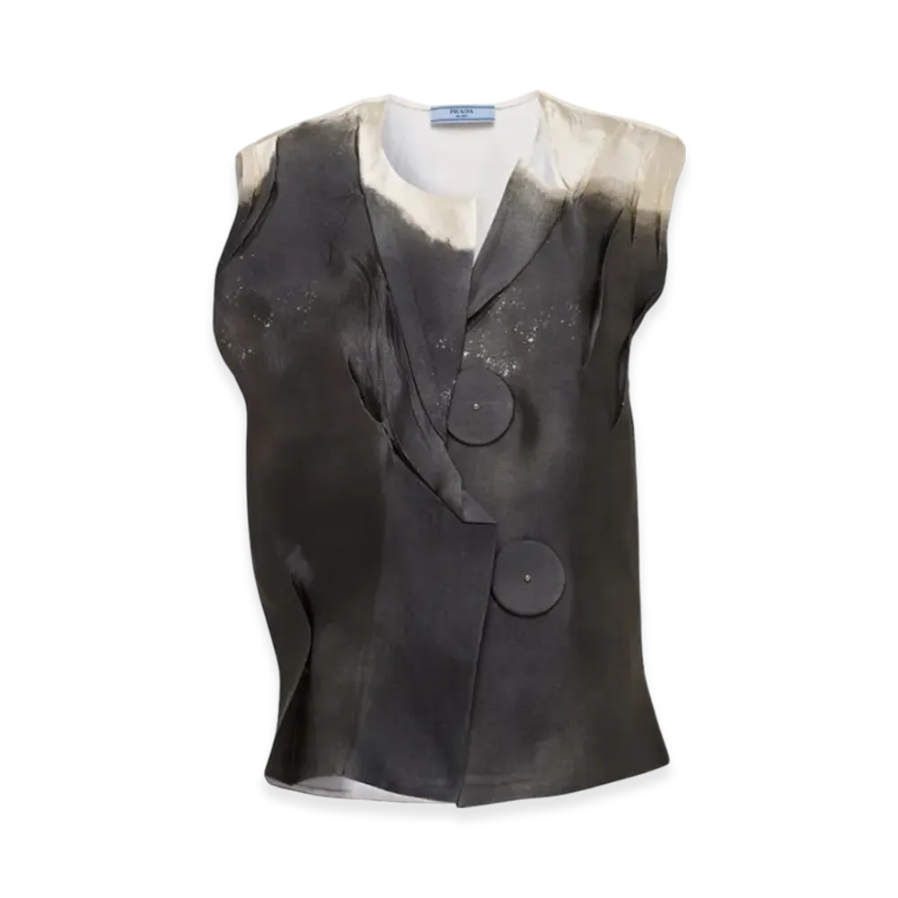 PRADA Women's Printed Satin Top "Lead Gray"
