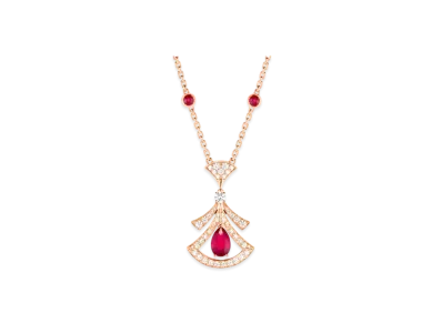 BVLGARI Divas' Dream Necklace With Pave Diamonds and Ruby "Pink Gold/Red"