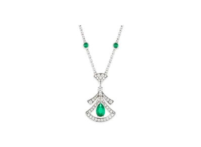 BVLGARI Divas' Dream Necklace With Pave Diamonds and Emeralds "White Gold/Green"