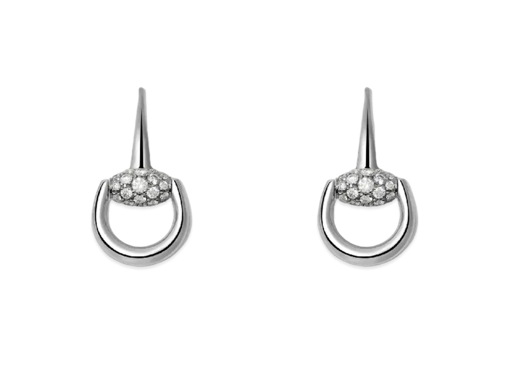 GUCCI Horsebit Earrings With Diamonds "White Gold"