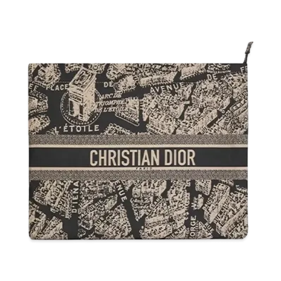 Dior Travel Zipped Pouch Plan Paris Motif "Beige/Black"