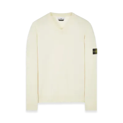 Stone Island 533A3 Lambswool V-Neck Knit - 23FW "Natural White"