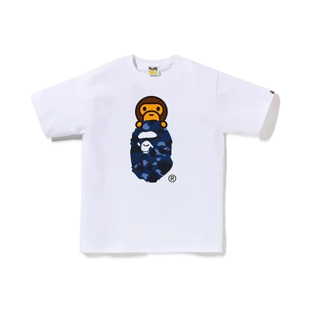 A BATHING APE Color Camo Milo On Ape Head Tee "White/Navy"