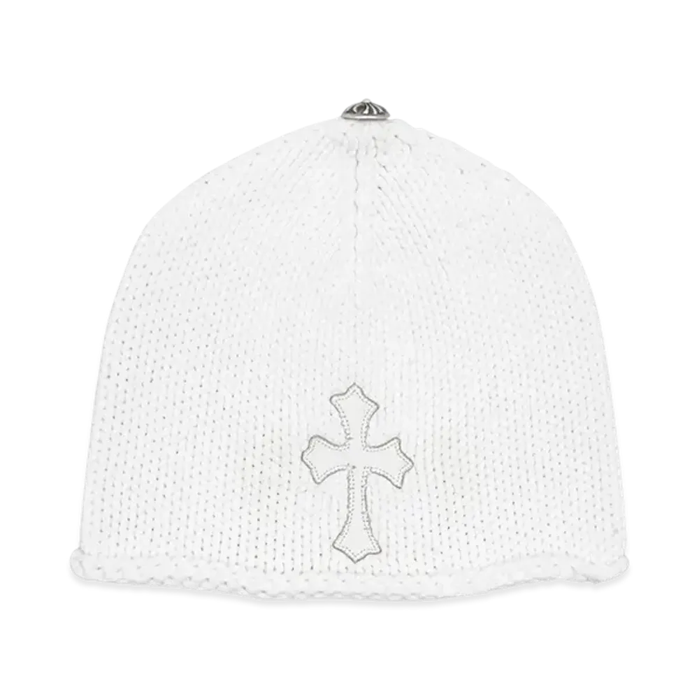 Chrome Hearts Beanie Cash Leather Cross Patch Cross Ball Cashmere "White"
