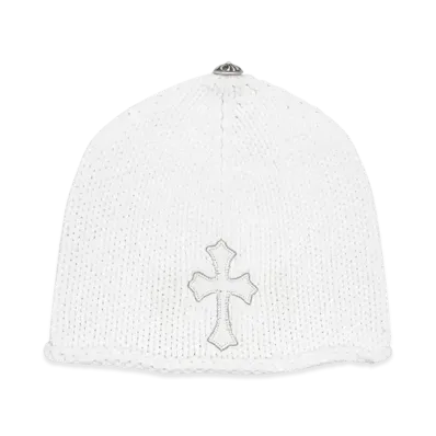 Chrome Hearts Beanie Cash Leather Cross Patch Cross Ball Cashmere "White"