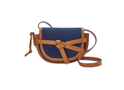 LOEWE Mini Gate Dual Bag In Canvas And Calfskin "Navy Blue/Tan"