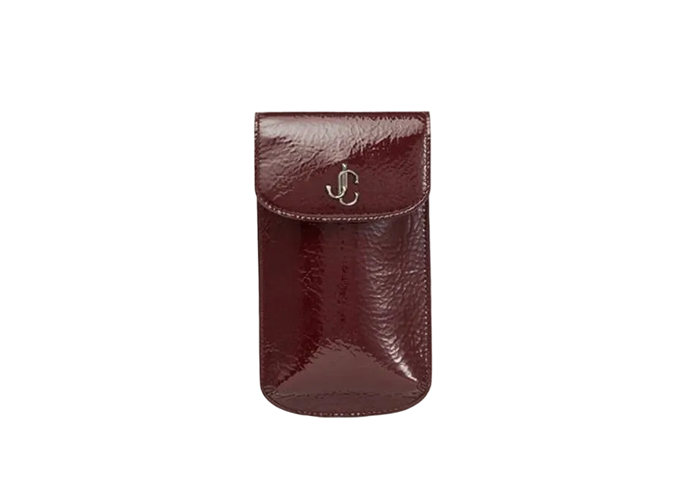 Jimmy Choo Varenne Phone Case Patent Textured Leather Phone Case With JC Logo "Gunmetal/Merlot Phone"
