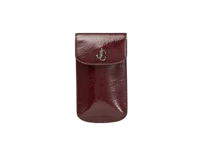 Jimmy Choo Varenne Phone Case Patent Textured Leather Phone Case With JC Logo "Gunmetal/Merlot Phone"