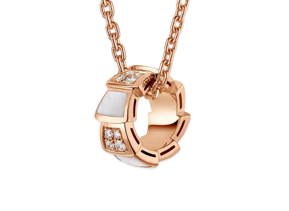 BVLGARI Serpenti Viper Diamond Mother of Pearl Necklace "White"