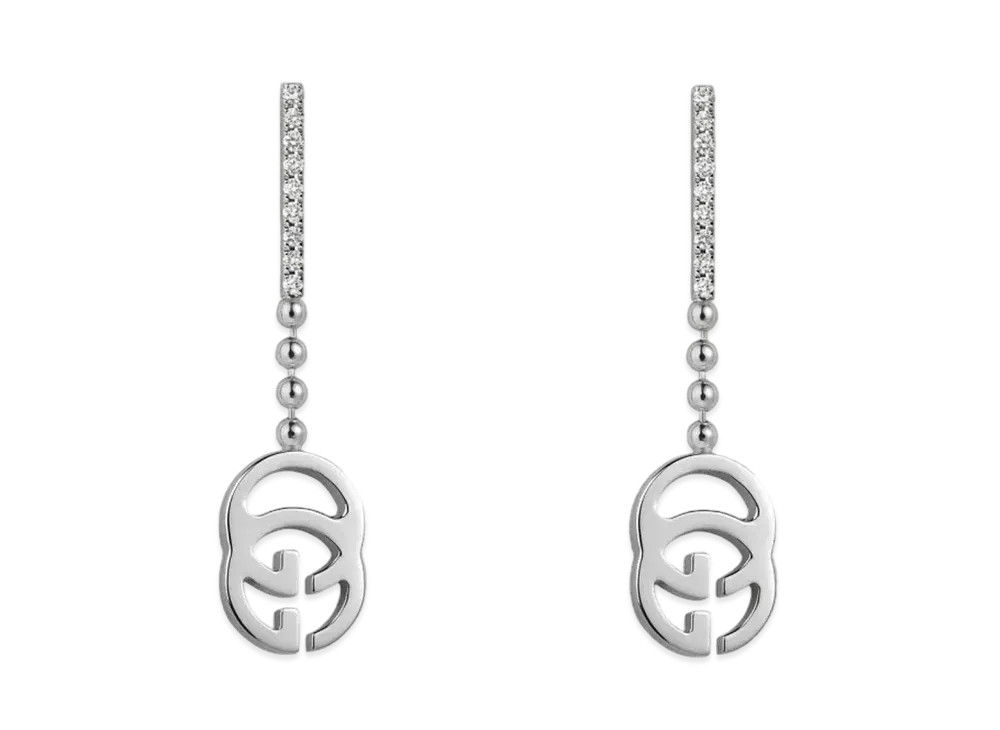 GUCCI Double G Connecting Earrings with Diamonds "White Gold"