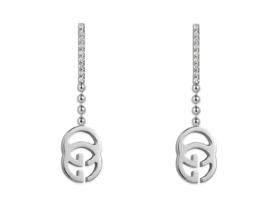 GUCCI Double G Connecting Earrings with Diamonds "White Gold"
