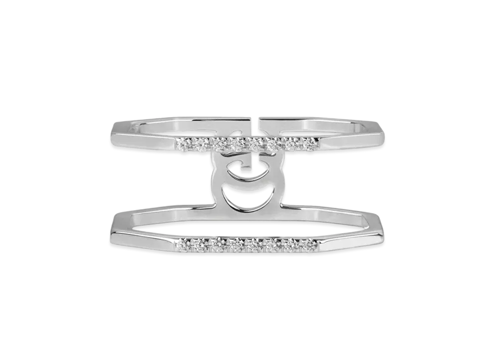 GUCCI White Gold Diamond Double G Connect Ring "White Gold"