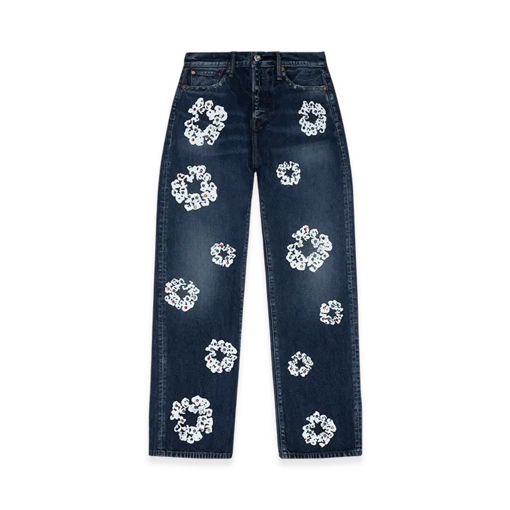 DENIM TEARS Baggy Rhinestone Cotton Wreath Denim Pant "Dark Wash"