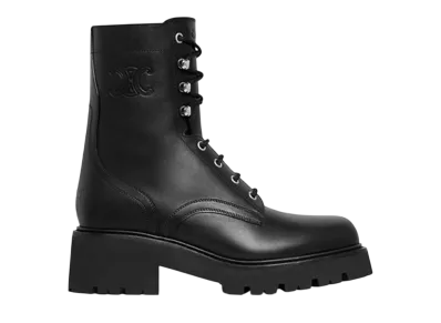 CELINE Women's Triomphe Rangers Mid Lace-Up Boot In Shiny Bull "Black"