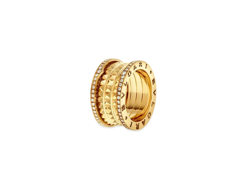 BVLGARI B Zero 1 Lock 4 Band Ring Pave Diamond "Yellow Gold"