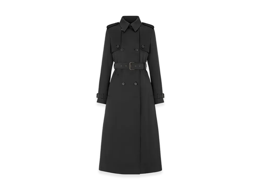 Dior Women's Pleated Trench Coat Technical Silk Twill "Black"