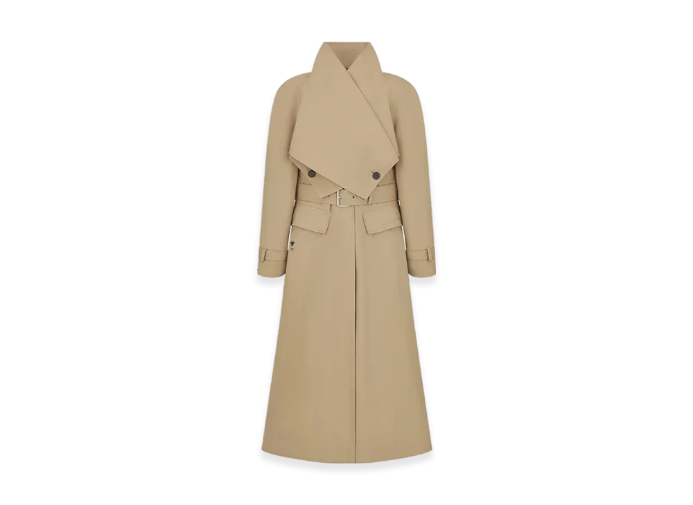 Dior Women's Belted Trench Coat with Criss Cross Collar Gabardine "Beige"