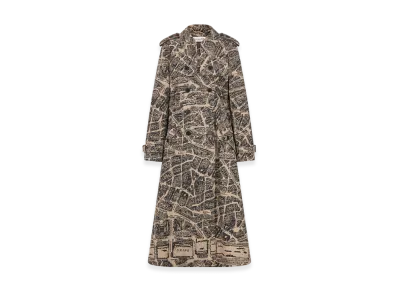 Dior Women's Trench Coat Gabardine Plan Paris Motif "Beige/Black"