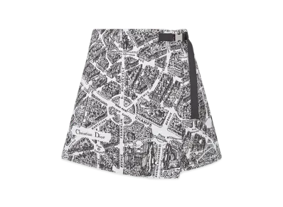 Dior Women's Skort Technical Taffeta Jacquard Plan Paris Motif "White/Black"