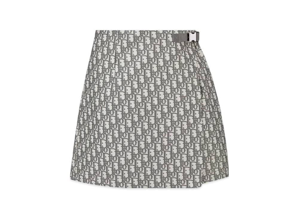 Dior Women's Skort Technical Taffeta Jacquard Oblique Motif "Gray"