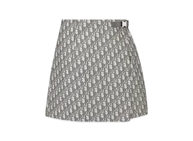 Dior Women's Skort Technical Taffeta Jacquard Oblique Motif "Gray"