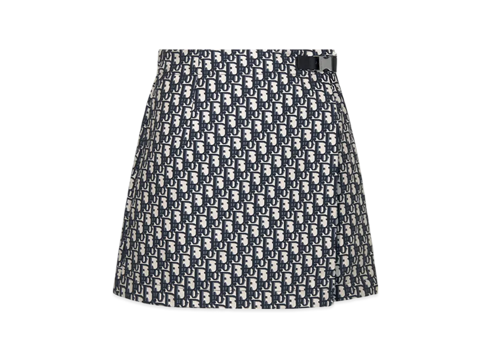 Dior Women's Skort Technical Taffeta Jacquard Oblique Motif "Blue/Ecru"