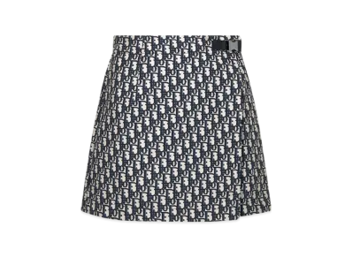 Dior Women's Skort Technical Taffeta Jacquard Oblique Motif "Blue/Ecru"