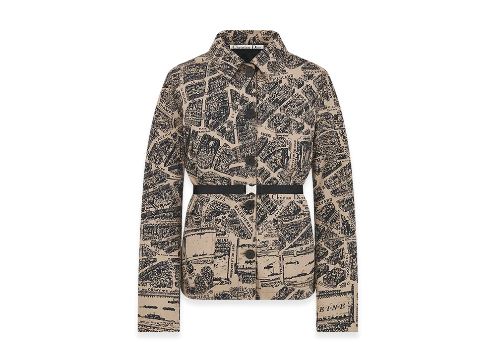 Dior Women's 2-In-1 Jacket Gabardine Plan Paris Motif "Beige/Black"