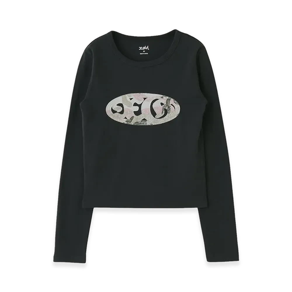 X-Girl Oval Logo Patch L/S Compact Top "Charcoal"