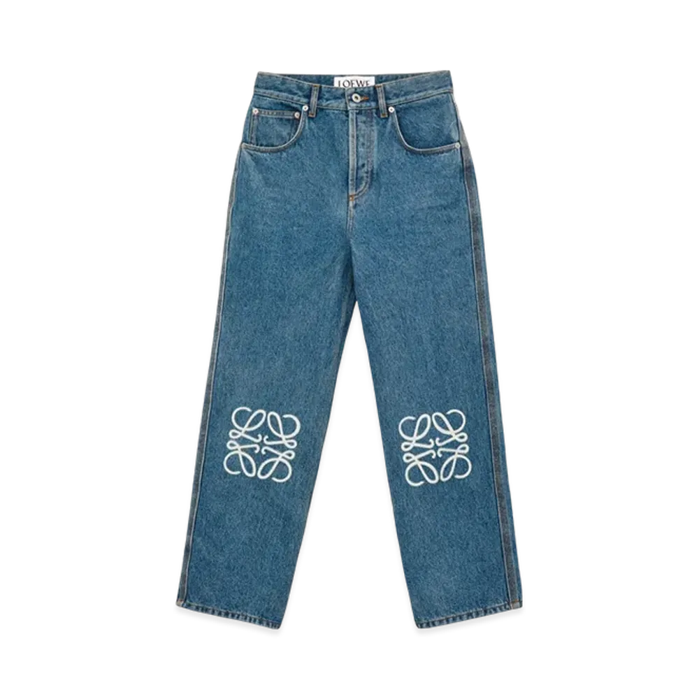 LOEWE Women's Anagram Cropped Jeans "Mid Blue Denim"
