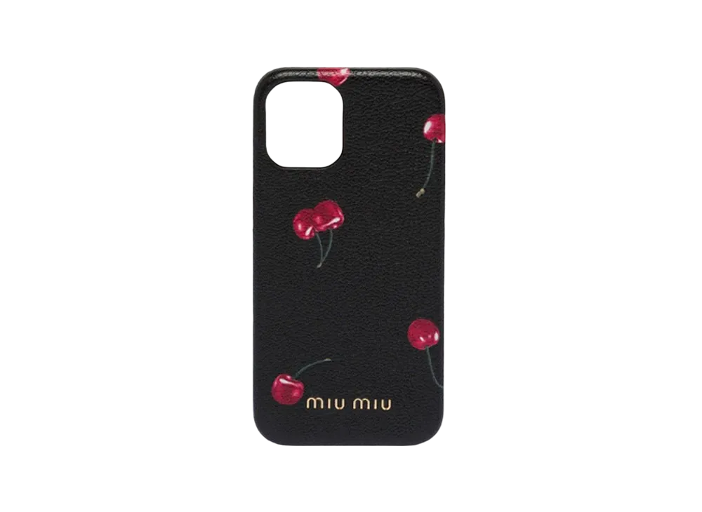 MIU MIU Print Madras Leather iPhone 12 Mini Cover "Black/Red"