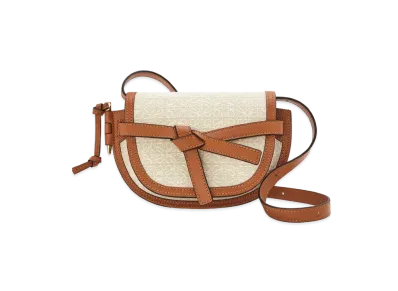 LOEWE Mini Gate Dual Anagram Bag In Jacquard And Calfskin "Ecru / Tan"