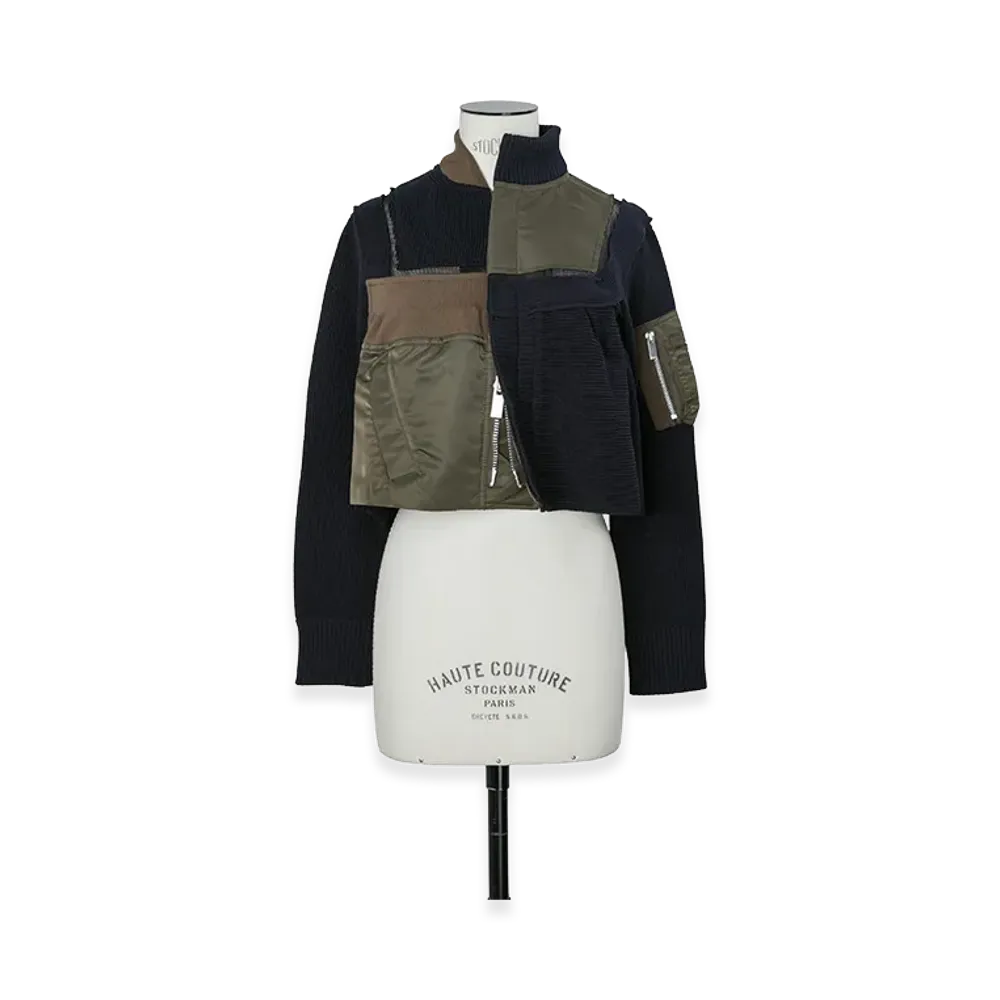 sacai Nylon Twill x Knit Blouson "Dark Khaki/Navy"