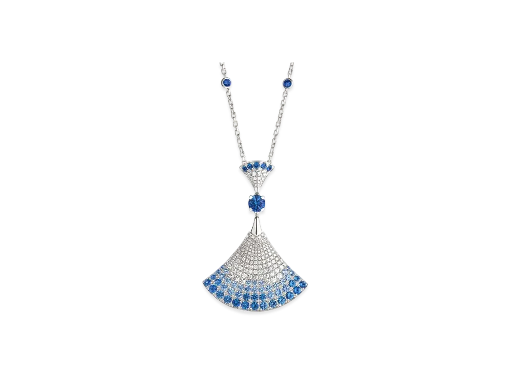BVLGARI Divas' Dream Necklace With Pave Diamonds and Sapphires "White Gold/Blue"