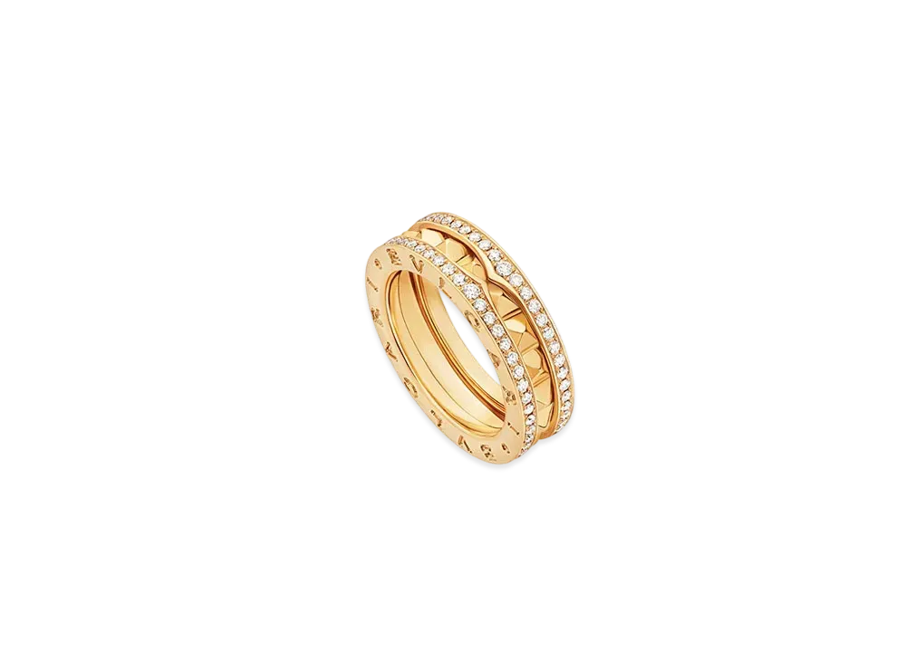 BVLGARI B Zero 1 Rock 1 Band Ring Pave Diamond 18K "Yellow Gold"