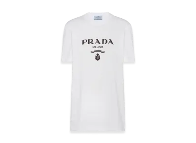 PRADA Women's Embroidered Jersey T-Shirt "White"