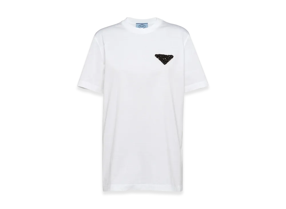 PRADA Women's Embroidered Jersey T-Shirt "White"