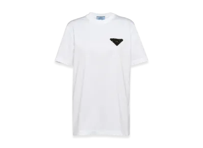 PRADA Women's Embroidered Jersey T-Shirt "White"