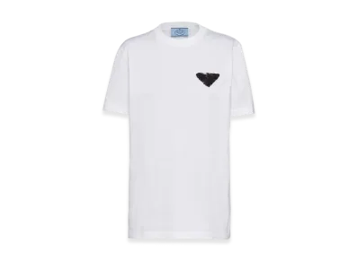 PRADA Women's Embroidered Jersey T-Shirt "White/Black"