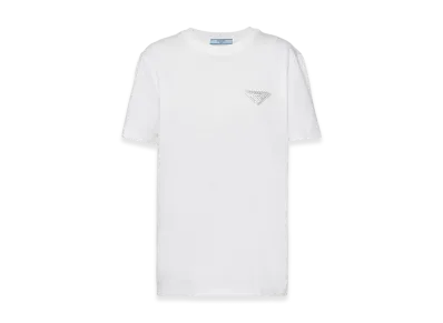 PRADA Women's Embroidered Jersey T-Shirt "White"
