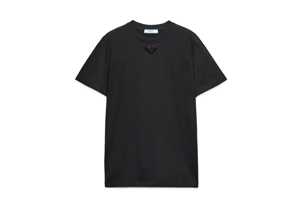 PRADA Women's Jersey T-Shirt with Embroidered Triangle "Black"