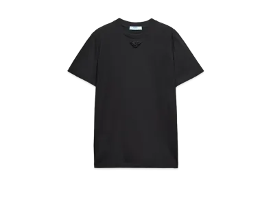 PRADA Women's Jersey T-Shirt with Embroidered Triangle "Black"